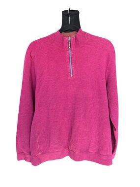 Tommy Bahama Reversible Pink 1/4 Zip Pullover Large Cotton Coastal Preppy Golf